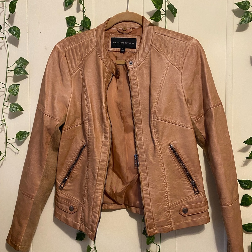 Women's Tan Faux Leather Jacket